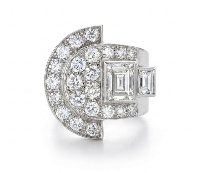 Original Art Deco Platinum Geometric Diamond Dress Ring, Circa 1930