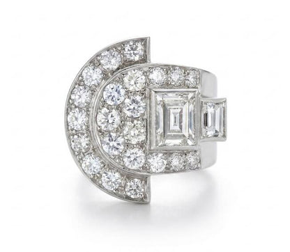 Original Art Deco Platinum Geometric Diamond Dress Ring, Circa 1930