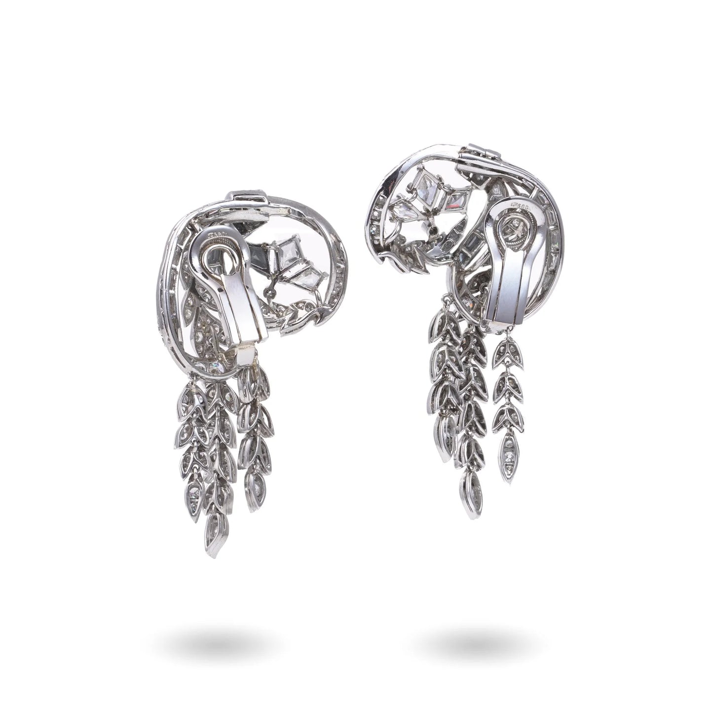 Art Deco diamond drop earrings backs 