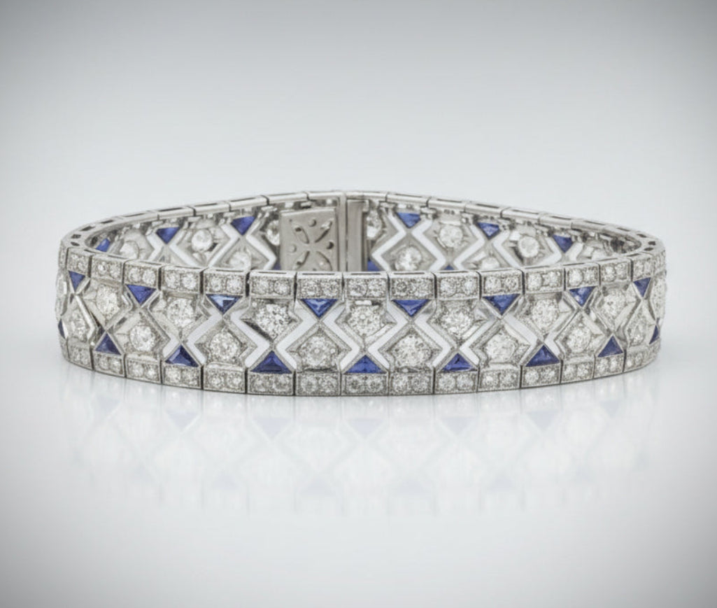 Art Deco 8.28ct Diamond and Sapphire Bracelet in Platinum