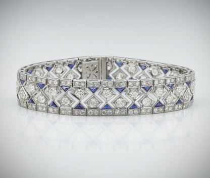Art Deco 8.28ct Diamond and Sapphire Bracelet in Platinum