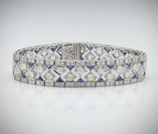 Art Deco 8.28ct Diamond and Sapphire Bracelet in Platinum