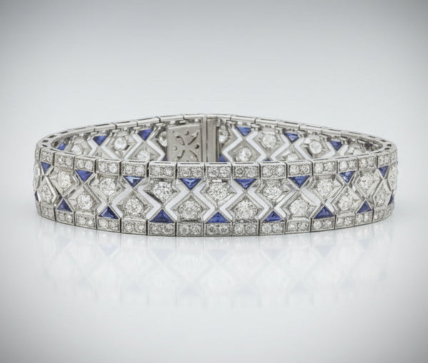 Art Deco 8.28ct Diamond and Sapphire Bracelet in Platinum