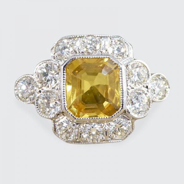 Asscher Cut 1.15ct Yellow Sapphire and Diamond Cluster Ring
