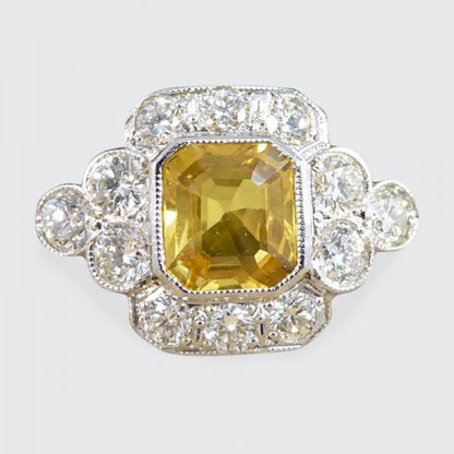Asscher Cut 1.15ct Yellow Sapphire and Diamond Cluster Ring