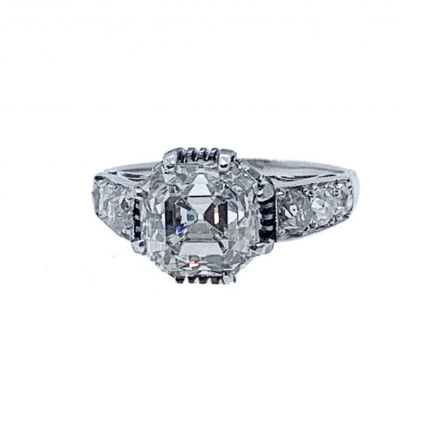 Art Deco square asscher cut diamond engagement ring 3 carats platinum 1925