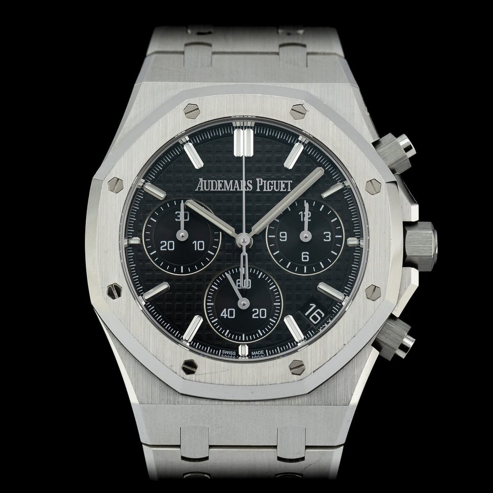 Audemars Piguet Royal Oak 50th Anniversary Self Winding Chronograph Watch, 26240ST.OO 1320ST.02 41mm stainless steel case with black “Grande Tapisserie” dial with original AP box and 7 year AP warranty card