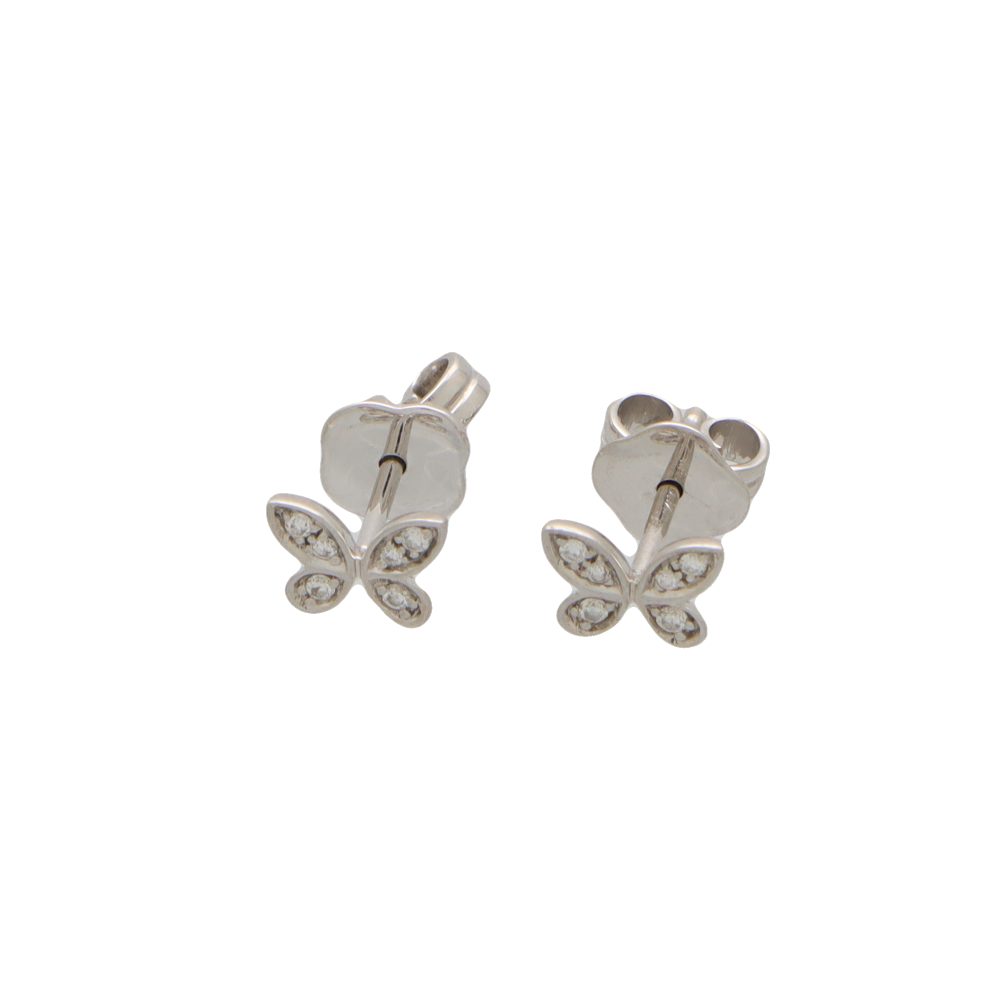 Diamond butterfly earrings in white gold.