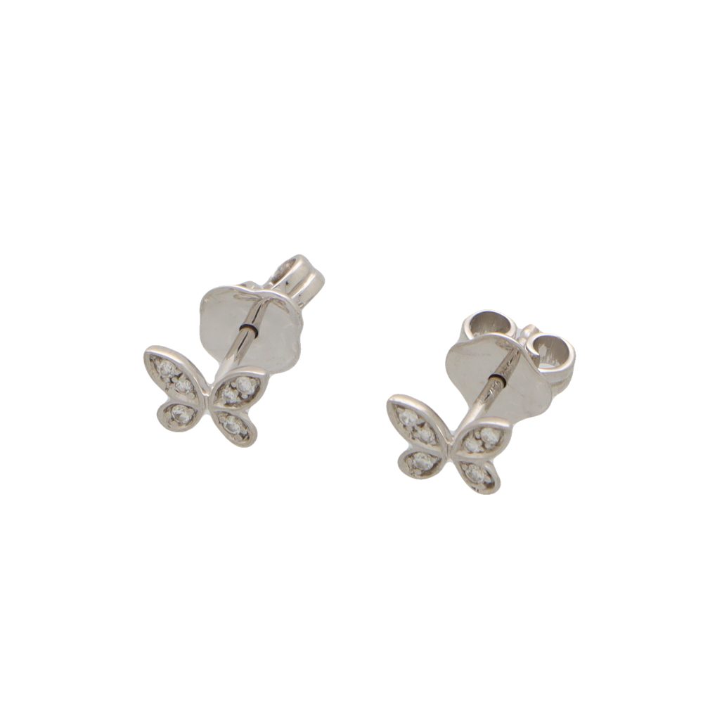 Diamond butterfly earrings in white gold.