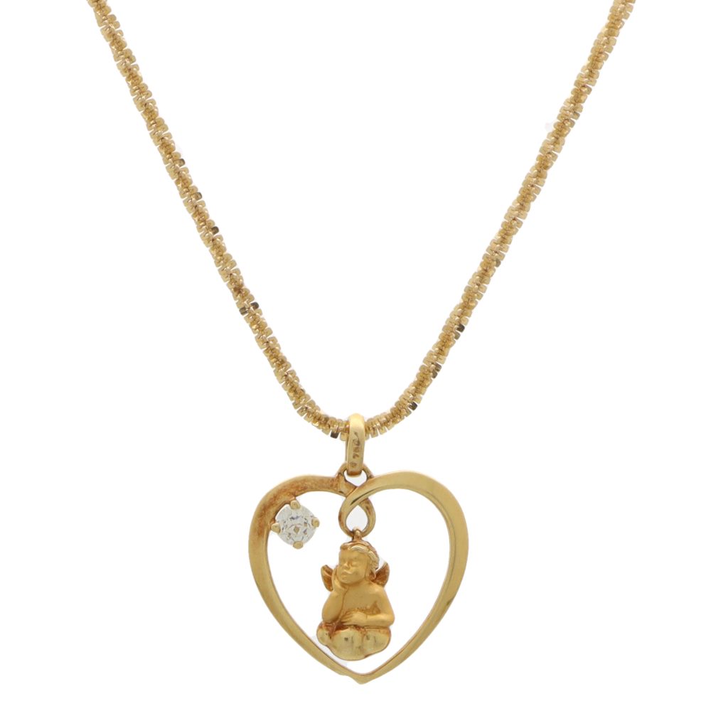 Vintage Carrera y Carrera Diamond Cherub And Heart Pendant In Gold