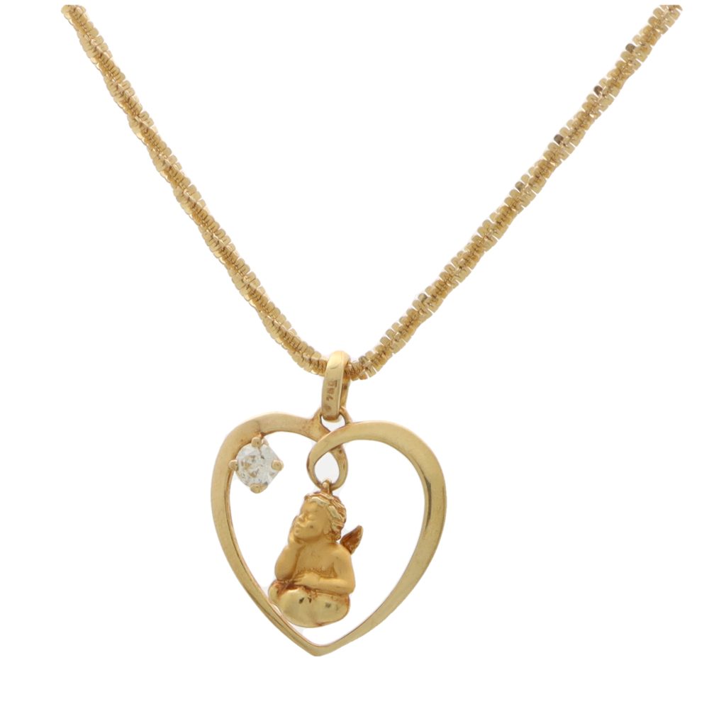 Vintage Carrera y Carrera Diamond Cherub And Heart Pendant In Gold