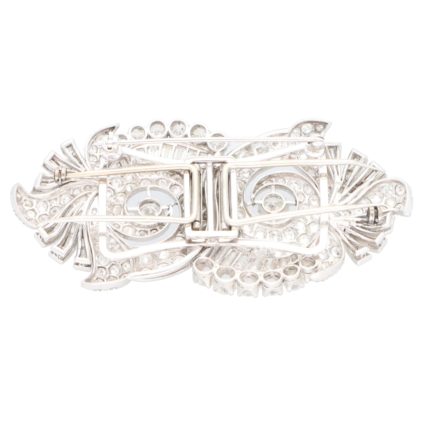 Vintage Art Deco 1920s Diamond Double Clip Brooch in Platinum, 11 carats