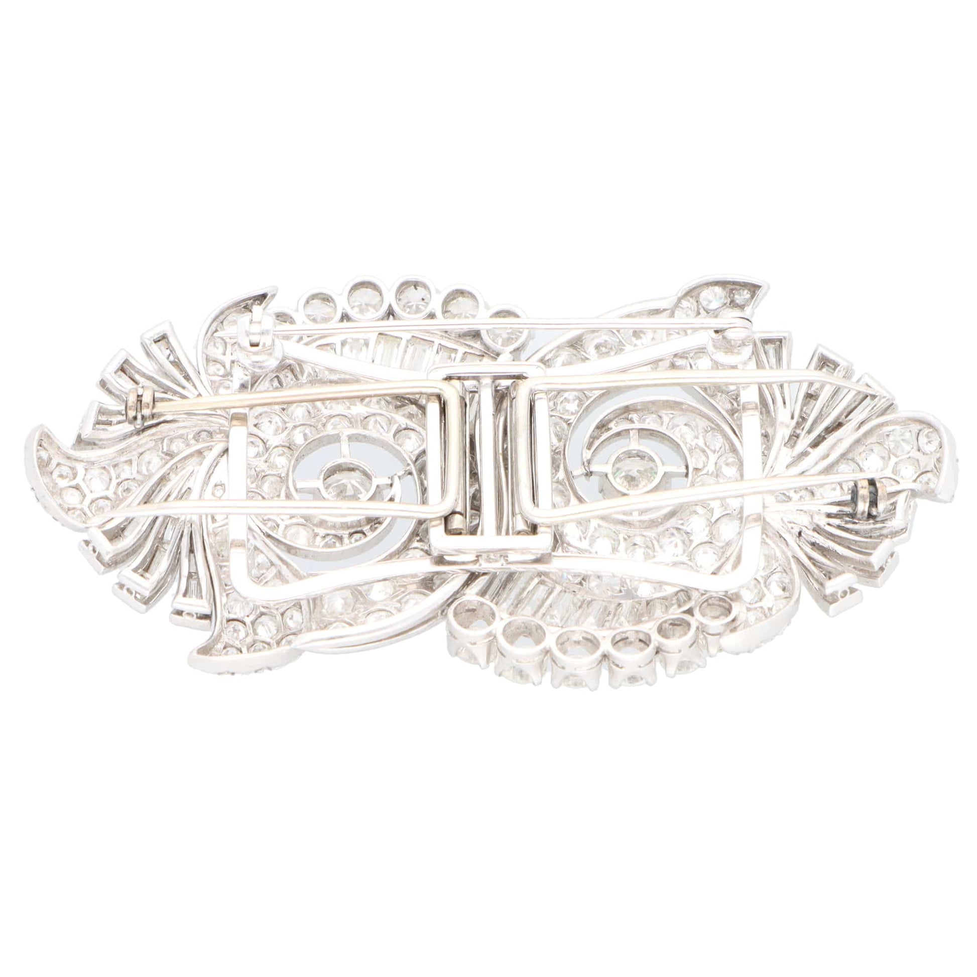 Vintage Art Deco 1920s Diamond Double Clip Brooch in Platinum, 11 carats