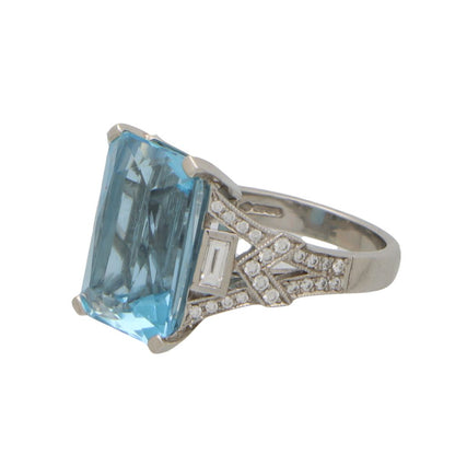 Aquamarine and diamond cocktail ring in platinum.