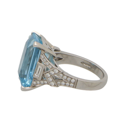 Aquamarine and diamond cocktail ring in platinum.
