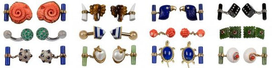 Jade, Ruby and Lapis Lazuli Submarine Mine Cufflinks, 18ct Gold