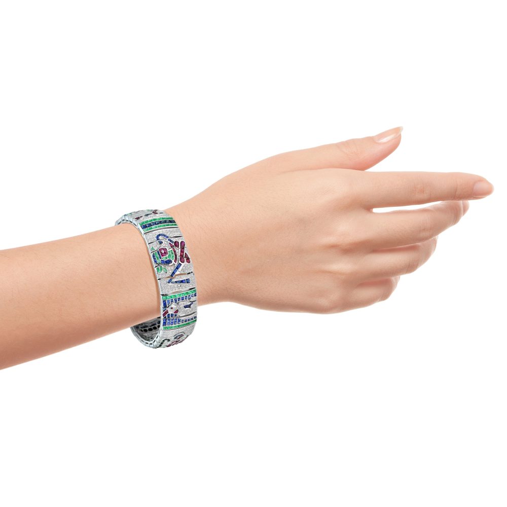Diamond and Multi Gemstone Egyptian Revival Bracelet