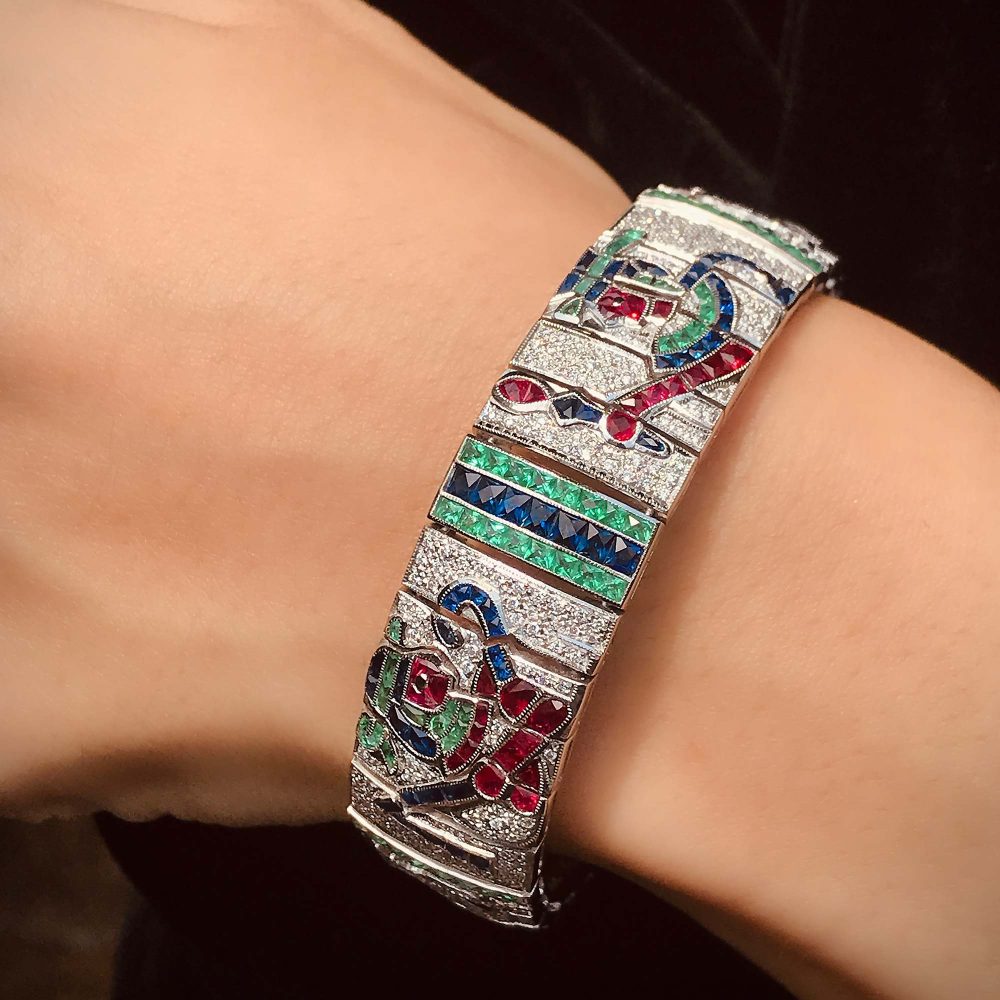 Diamond and Multi Gemstone Egyptian Revival Bracelet