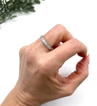 Antique 1920s Platinum French Stamped, 2 Carat Full Diamond Eternity Ring, Wedding Band