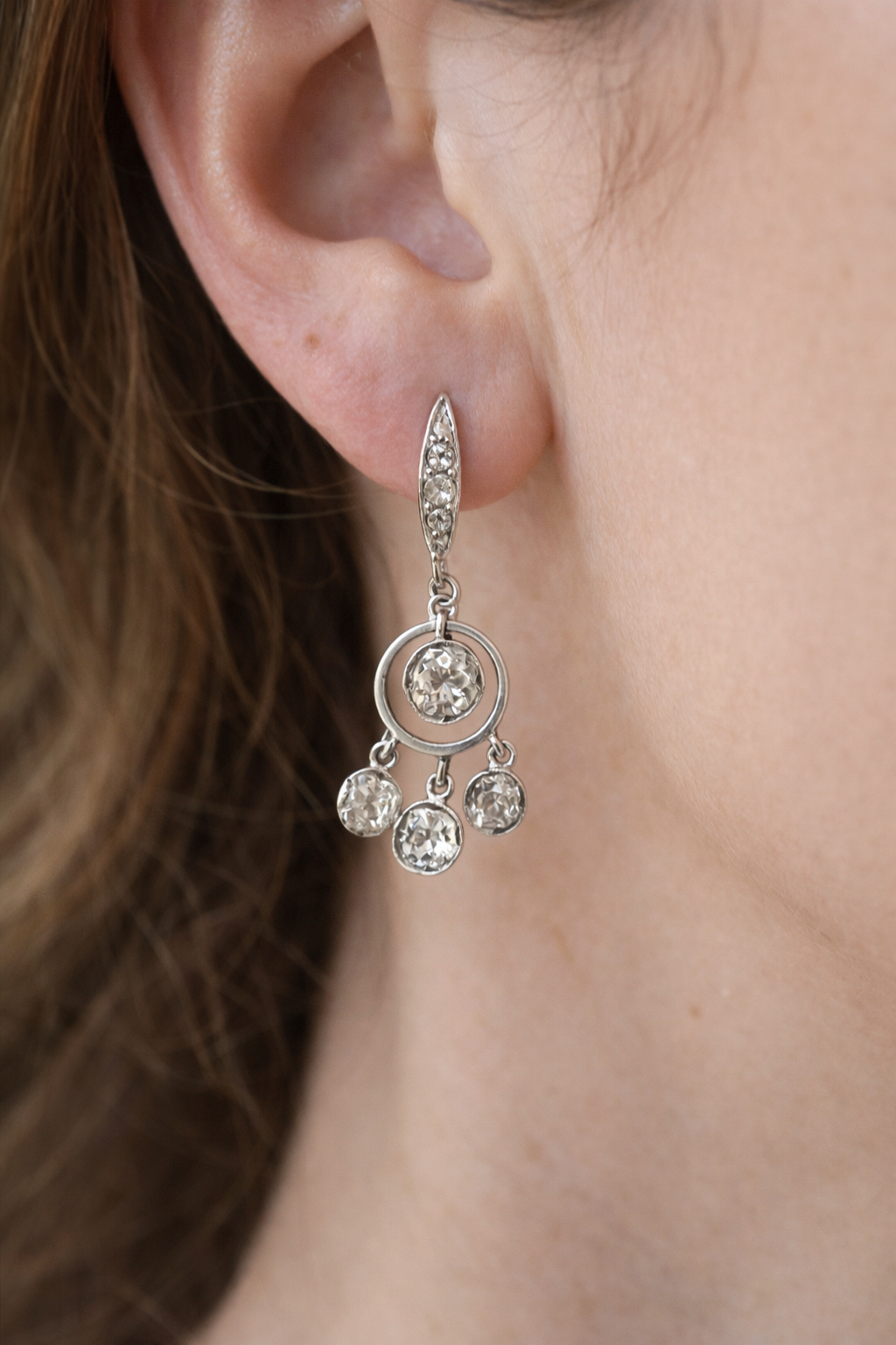 Edwardian 18 Carat Gold, Platinum and Diamond Drop Earrings, 1.90 Carats