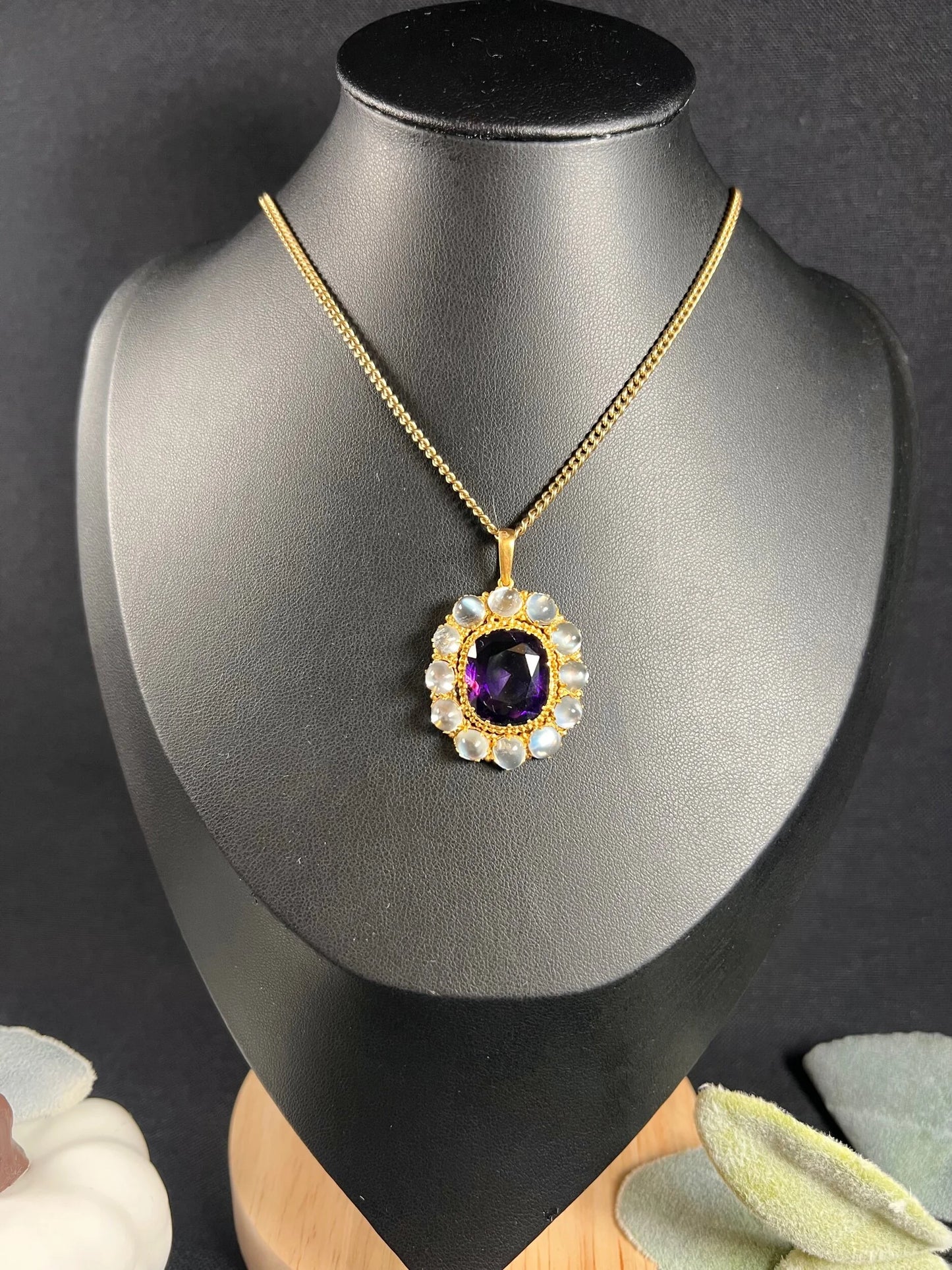 Antique 15t Yellow Gold Victorian Amethyst & Moonstone Pendant
