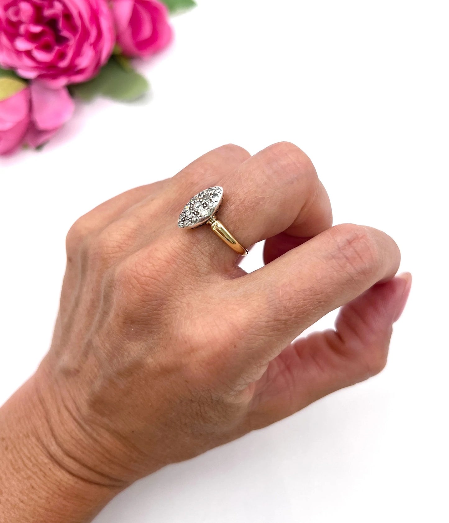 Victorian 18 Carat Yellow Gold Diamond Marquise/Navette Ring, Circa 1880