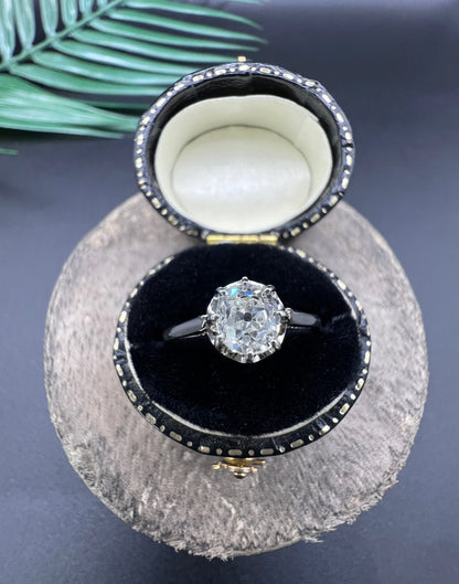 Antique French 18 Carat White Gold and Platinum Single Stone Diamond Ring, 0.70 Carat