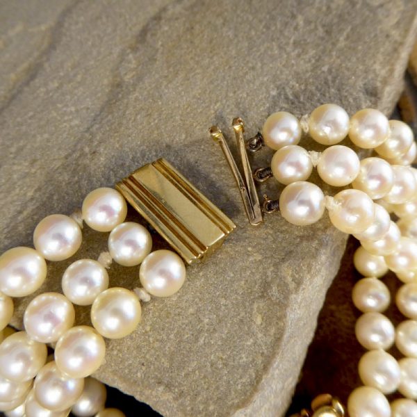 Vintage Coral, Cabochon Ruby and Diamond Three Row Pearl Bracelet