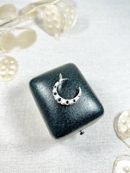 Victorian 9 Carat Gold, Silver, Sapphire and Diamond Crescent Moon Pendant