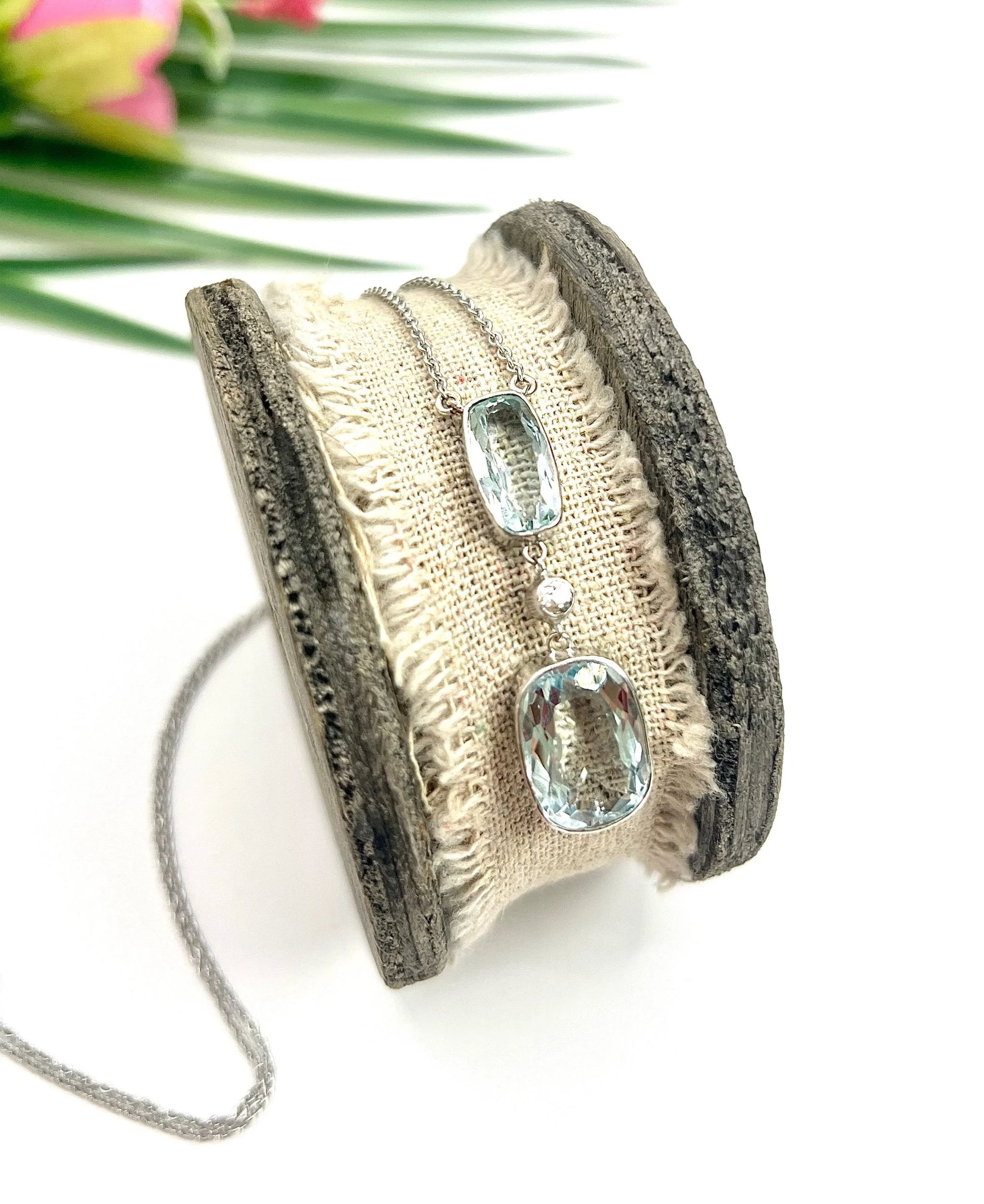 Vintage platinum, 1920s Aquamarine & Diamond Pendant Necklace