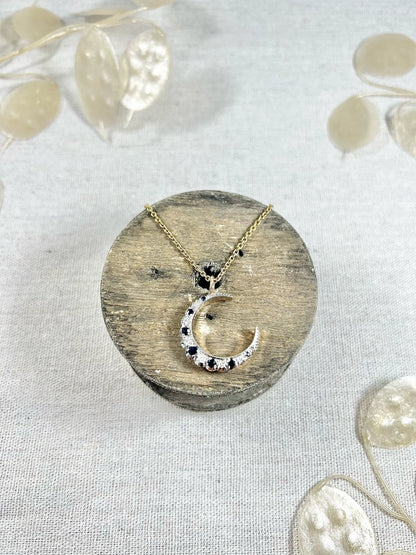 Victorian 9 Carat Gold, Silver, Sapphire and Diamond Crescent Moon Pendant