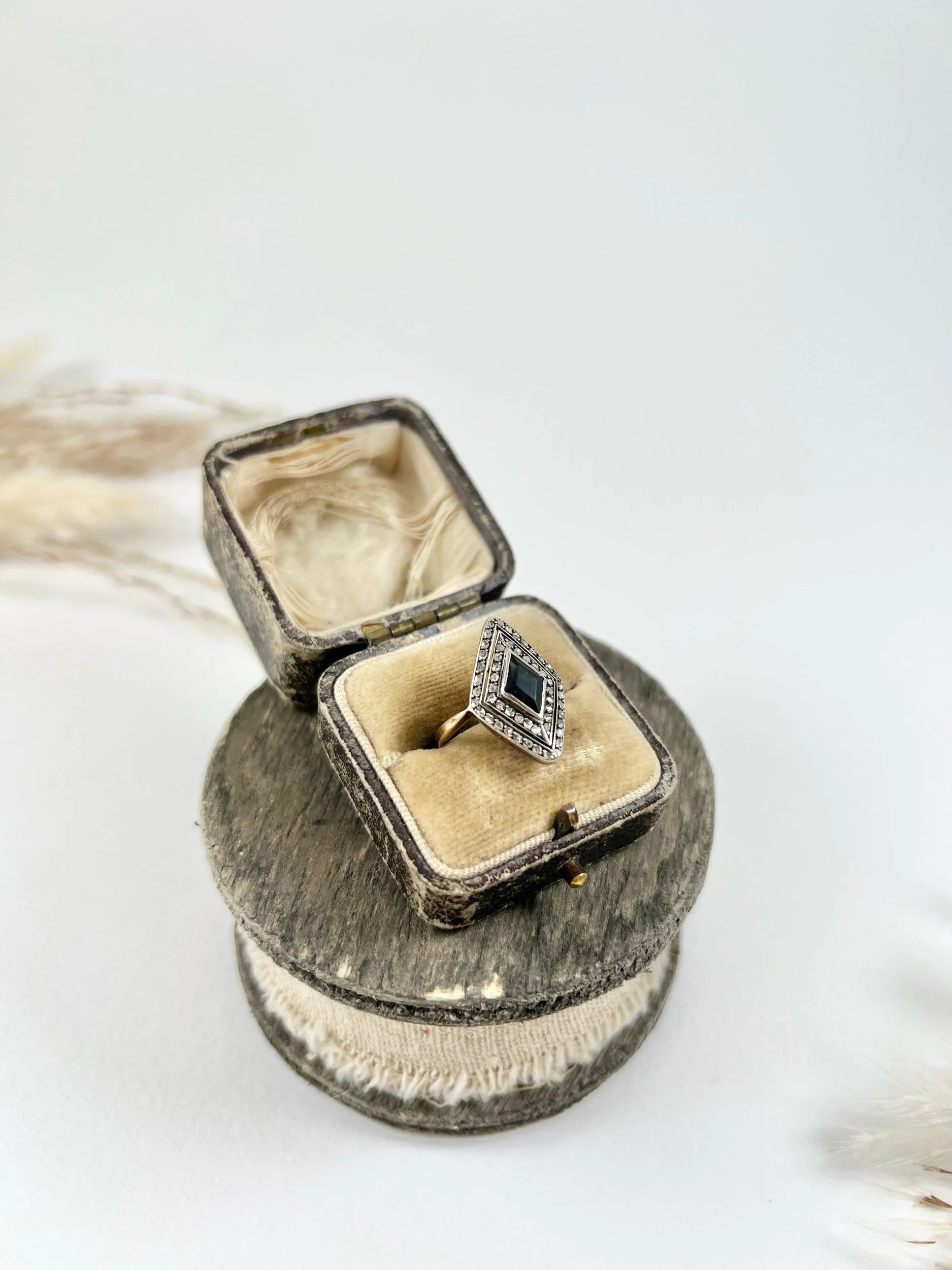 Edwardian 18 Carat Gold Sapphire and Diamond Marquise/Navette Ring, Circa 1900