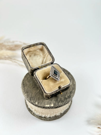 Edwardian 18 Carat Gold Sapphire and Diamond Marquise/Navette Ring, Circa 1900
