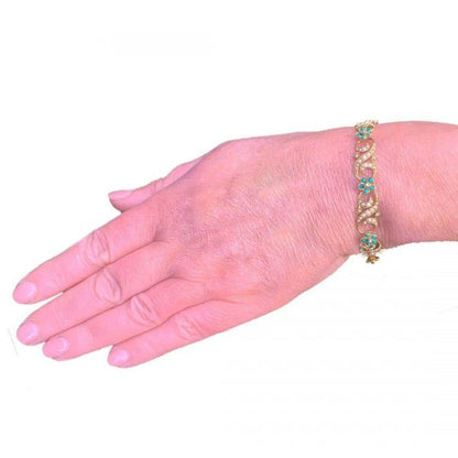 Antique Victorian 18ct Gold Turquoise Forget Me Not and Seed Pearl Bracelet Circa 1890