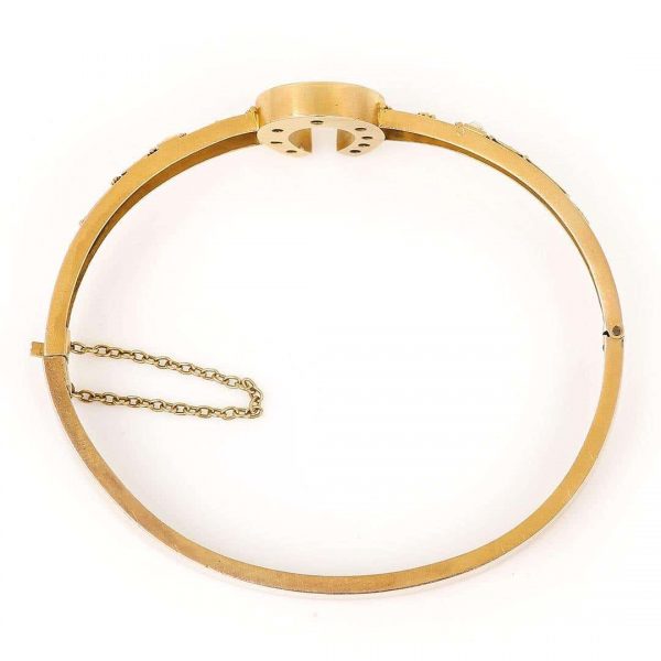 Antique Victorian 15ct Yellow Gold Ruby Diamond and Pearl Etruscan Style Bracelet