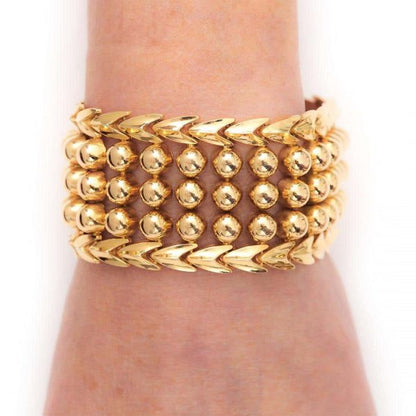Heavy Vintage Italian 18ct Gold Broad Beaded Cuff Bracelet