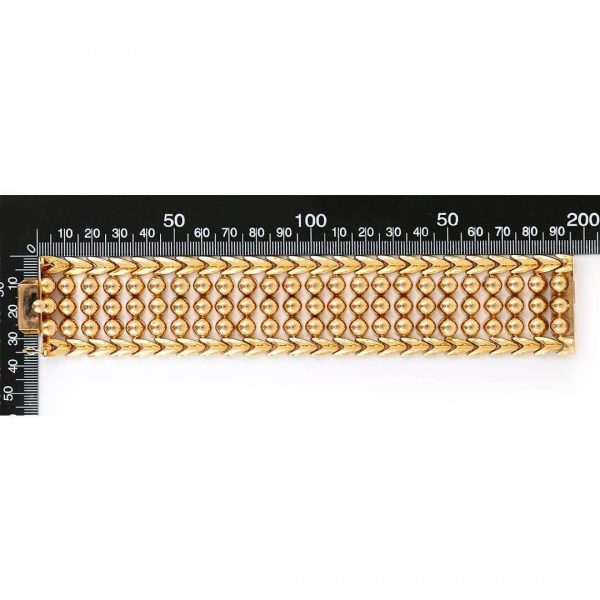 Heavy Vintage Italian 18ct Gold Broad Beaded Cuff Bracelet