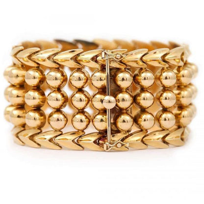 Heavy Vintage Italian 18ct Gold Broad Beaded Cuff Bracelet