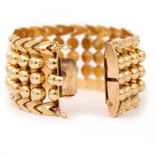 Heavy Vintage Italian 18ct Gold Broad Beaded Cuff Bracelet