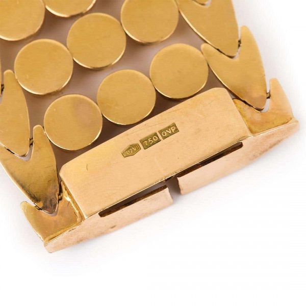 Heavy Vintage Italian 18ct Gold Broad Beaded Cuff Bracelet