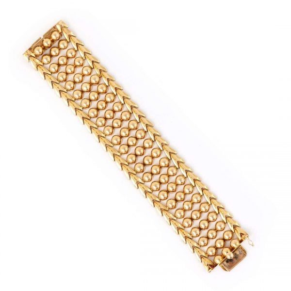 Heavy Vintage Italian 18ct Gold Broad Beaded Cuff Bracelet