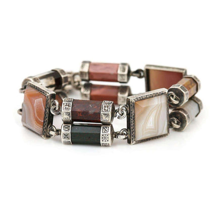 Antique Victorian Scottish Silver and Banded Agate Padlock Bracelet Circa 1870