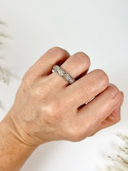 Art Deco Platinum Diamond Set Fancy Filigree Band Ring, Circa 1920