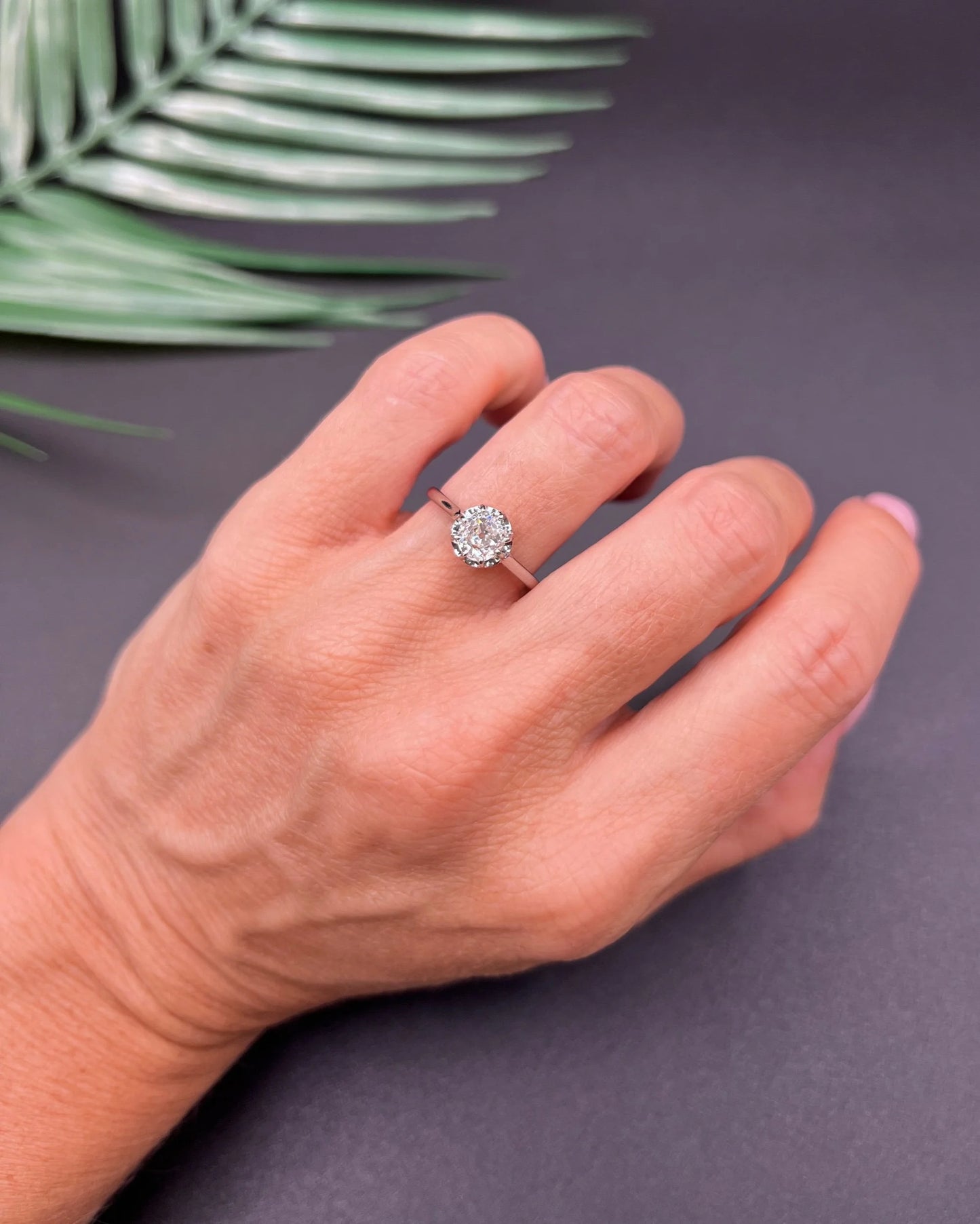 Antique French 18 Carat White Gold and Platinum Single Stone Diamond Ring, 0.70 Carat