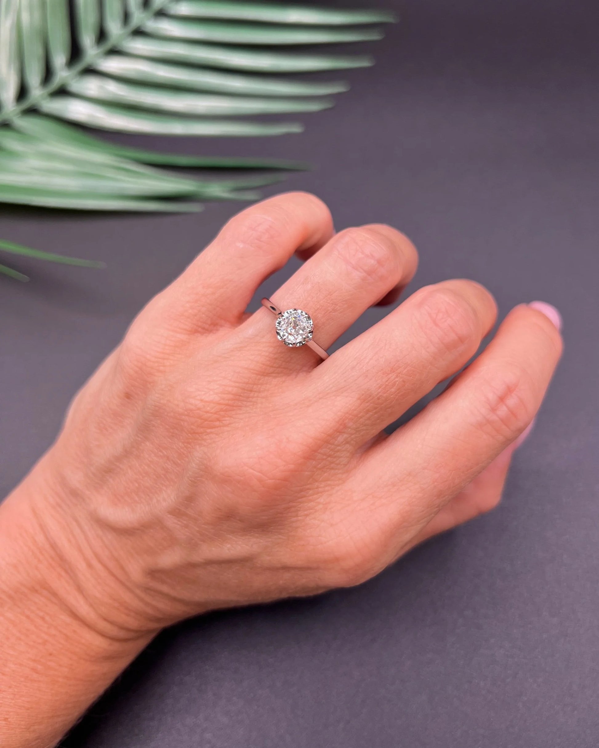 Antique French 18 Carat White Gold and Platinum Single Stone Diamond Ring, 0.70 Carat