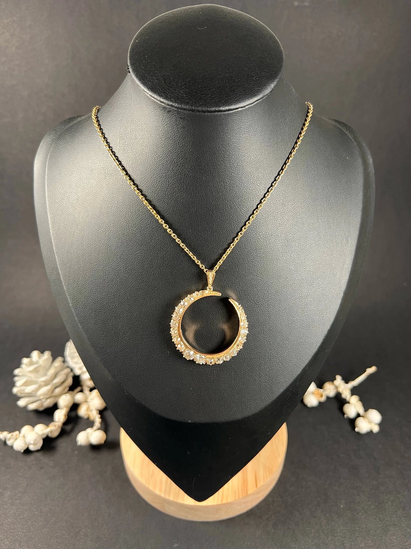 Victorian Antique 3.75ct Old Cut Diamond Crescent Moon Pendant