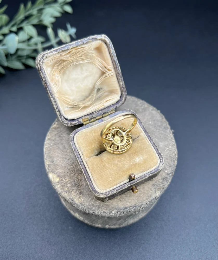 Edwardian Antique Diamond Circular Compass Points Cluster Ring