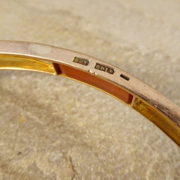 Antique Edwardian Panelled Cornelian Rose Gold Bangle