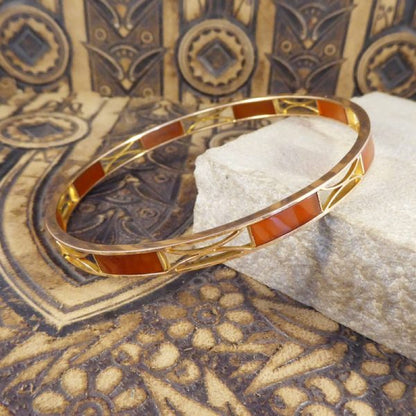 Antique Edwardian Panelled Cornelian Rose Gold Bangle