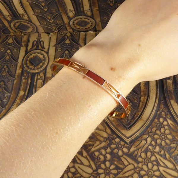 Antique Edwardian Panelled Cornelian Rose Gold Bangle